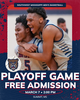 Playoff Game, Free Admission, March 7, 2:00 pm